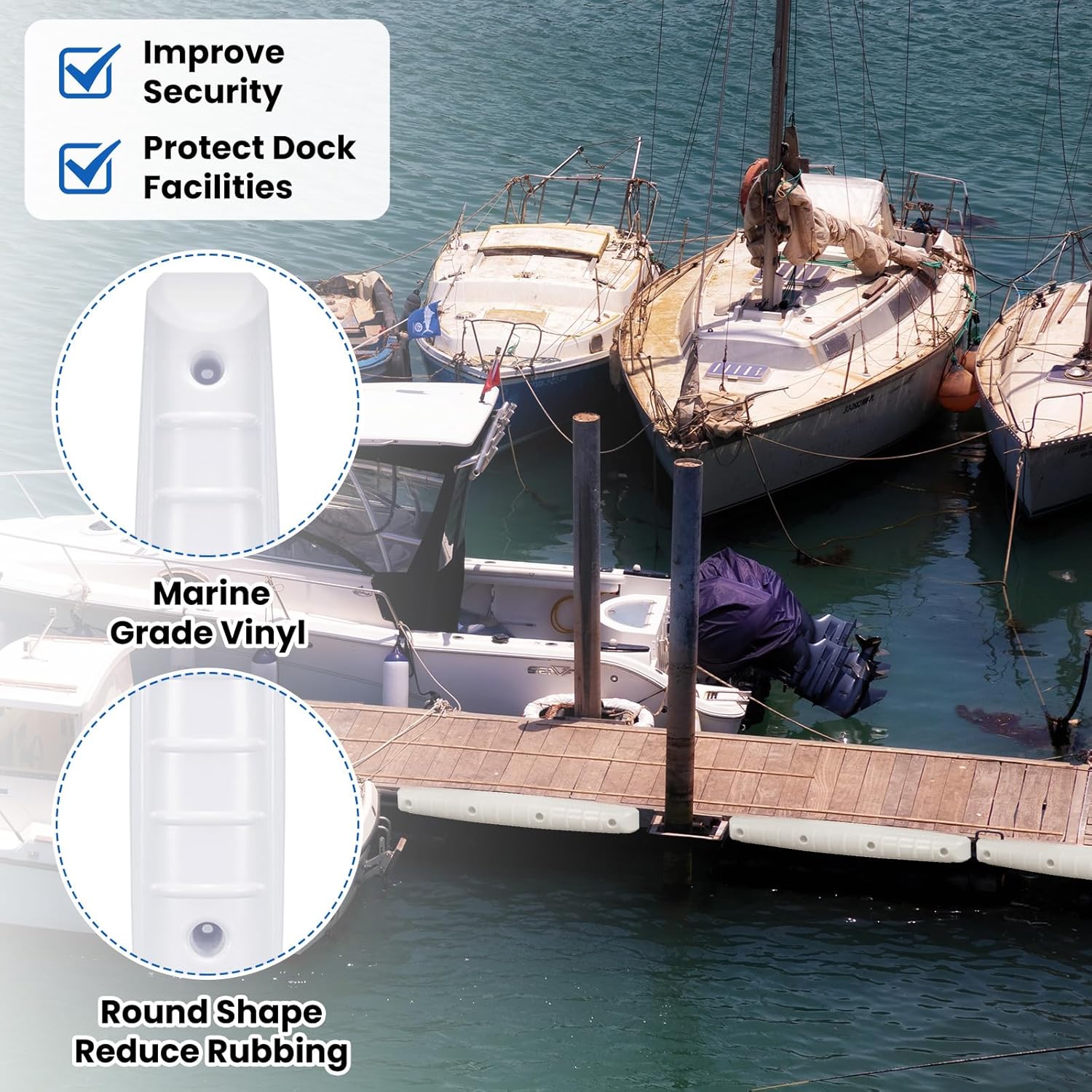 Menkxi Dock Fenders 42.13 x 5.91 x 3.94 Inches Long Dock Bumpers Straight-Edge Boat Fenders UV-Resistant Marine Vinyl Boat Bumpers for Docking Guard Vertical Protection